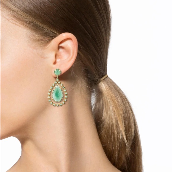 14K Aventurine Quartz & Diamond Drop Earrings